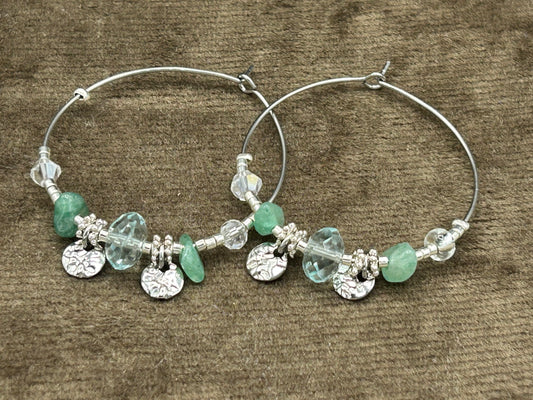 Créoles fantaisie vert doux - acier inoxydable