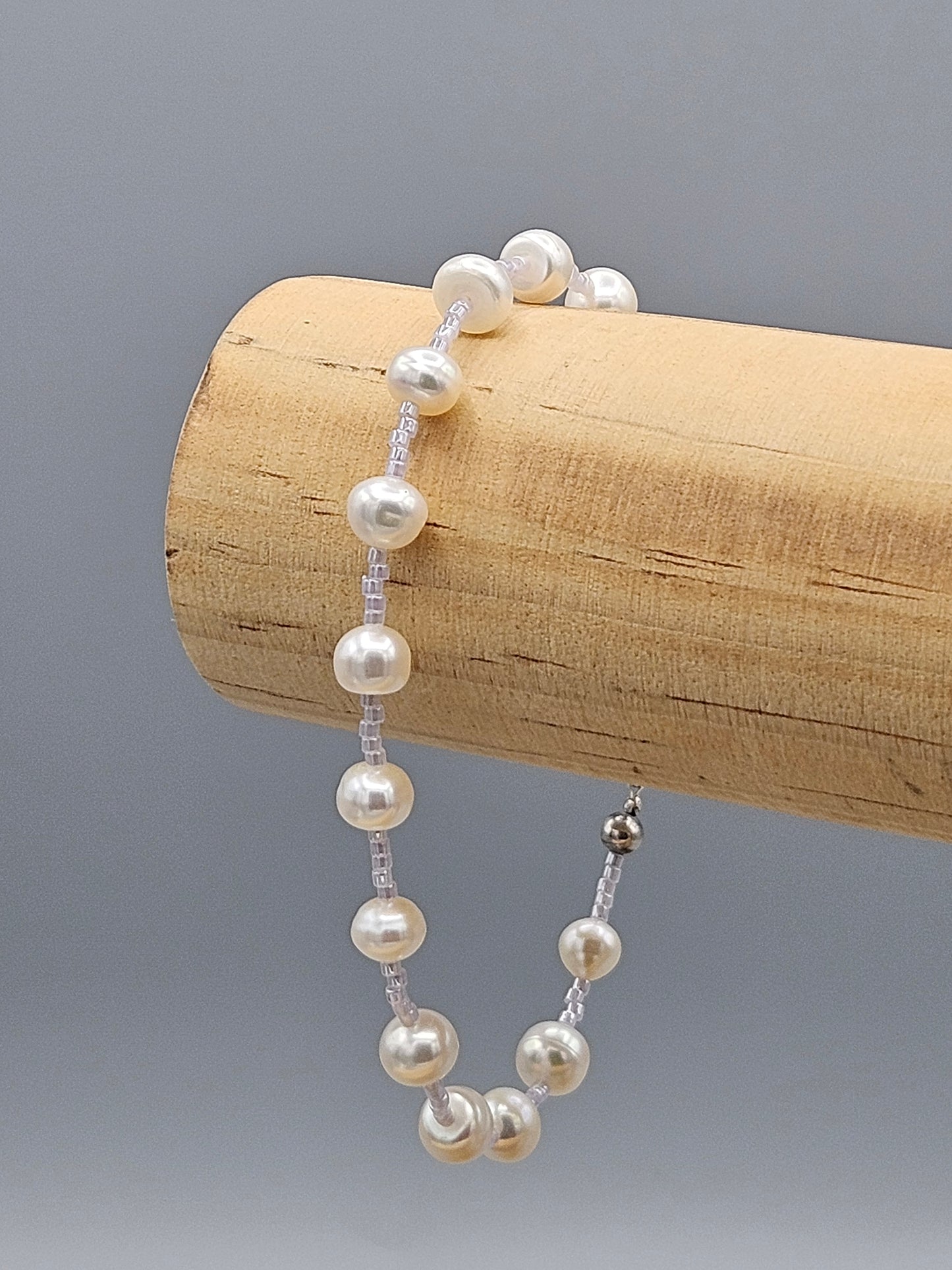 Bracelet Éclat de perles en perles de culture et perles Miyuki, finition argentée