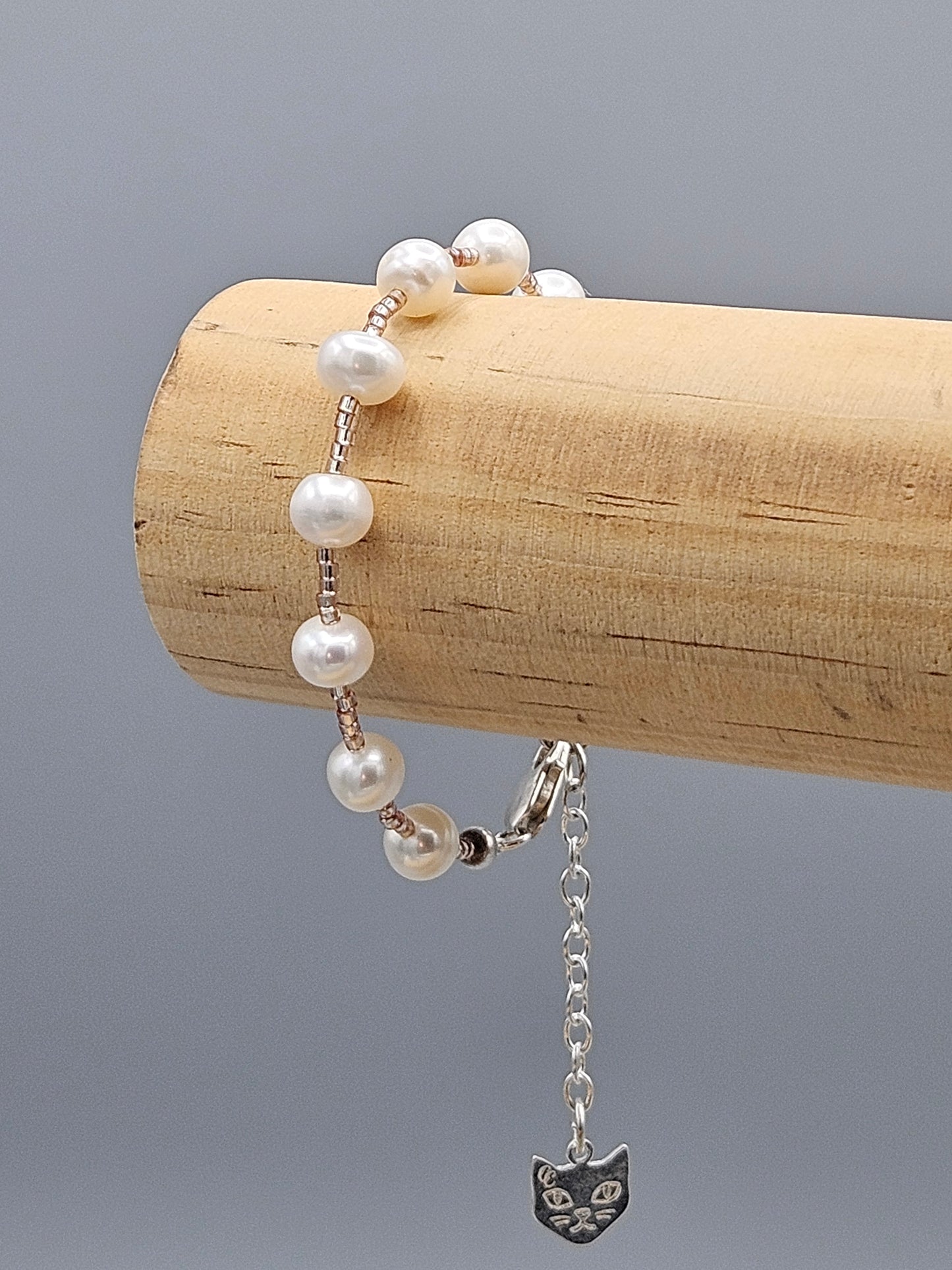 Bracelet Éclat de perles argenté avec perles de culture et perles Miyuki