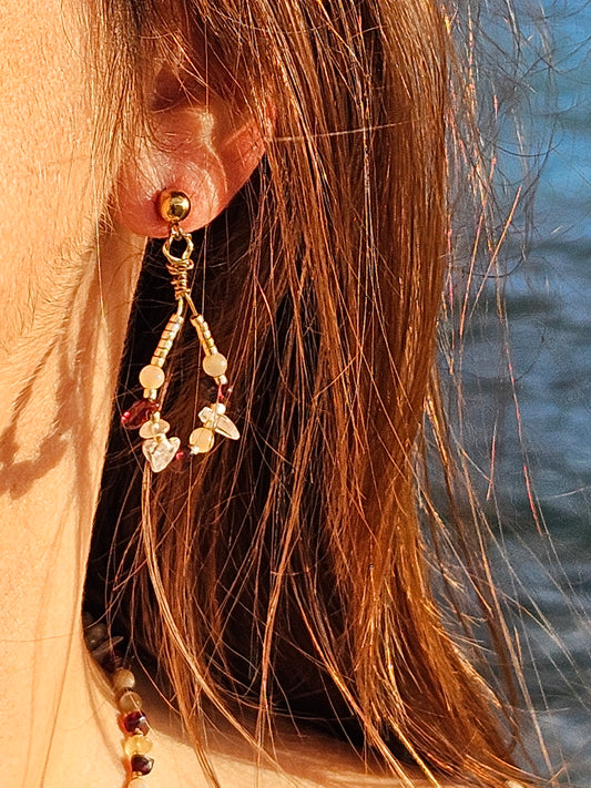 Boucles d’oreilles Dorées Grenat & Fluorite