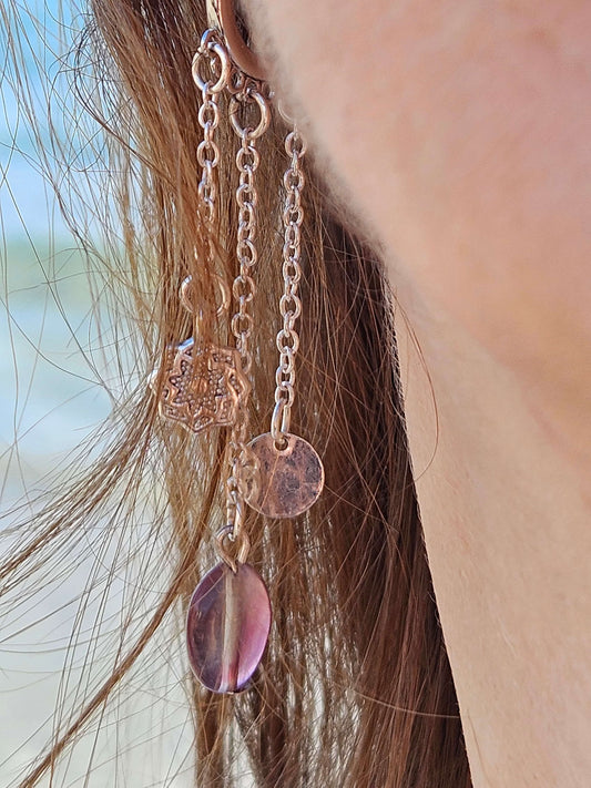 Boucles d’oreilles créoles fluorite – Éclat minéral suspendu