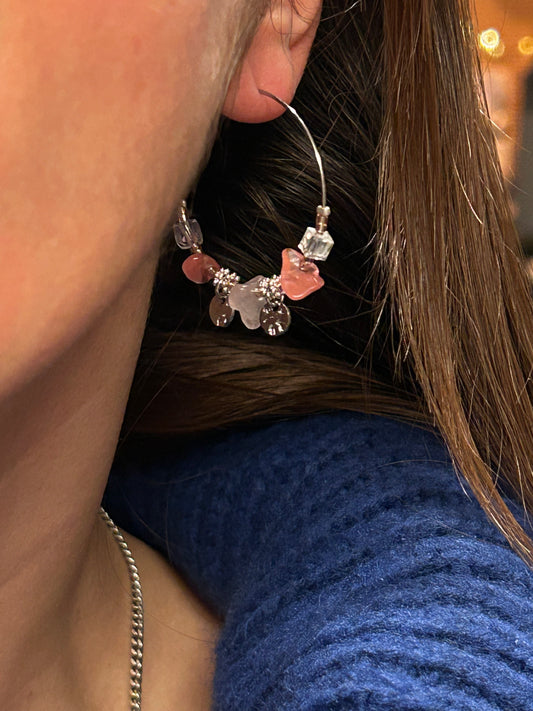 Créoles fantaisie rose tendre - acier inoxydable