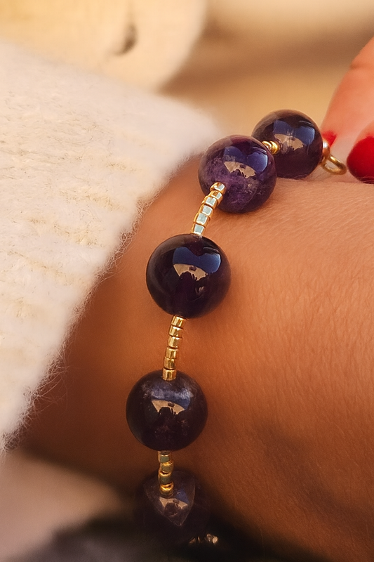 Bracelet Améthyste Ecume dorée - Zen