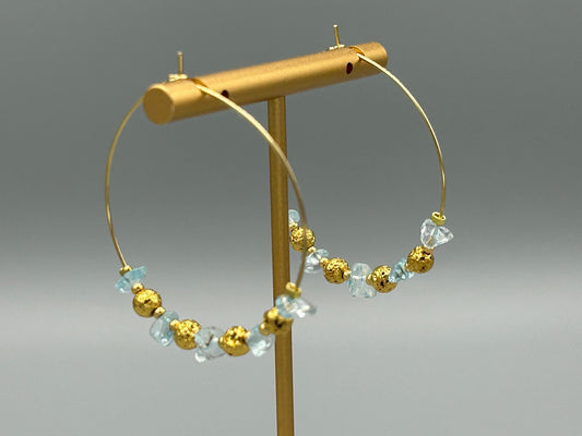 Boucles créoles Aigue marine et lave dorée - Colomba Créations