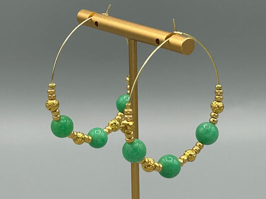 Boucles créoles Aventurine verte et lave dorée - Colomba Créations