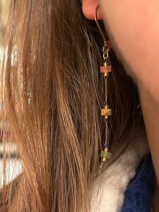 Boucles d’oreilles pendantes fines et tendance en pierre naturelle – acier inoxydable doré - Colomba Créations