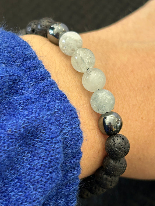 Bracelet femme Ecume lave et Aigue Marine - Colomba Créations