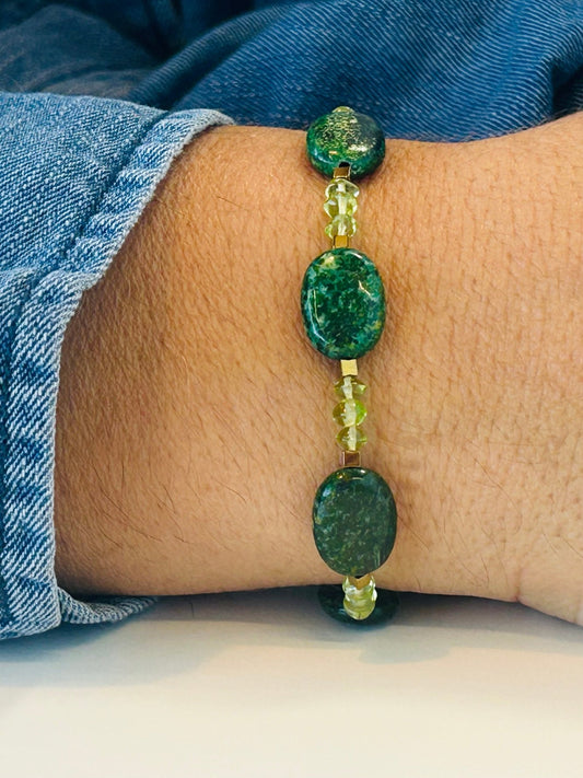 Bracelet Foret Lumineuse jaspe Kambaba et Peridot