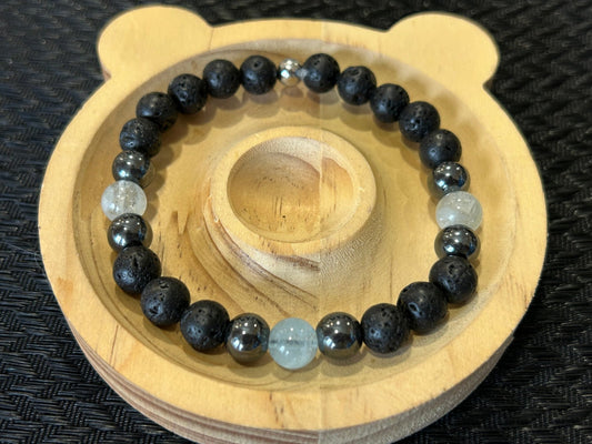 Bracelet homme Atlantis lave et Aigue Marine - Colomba Créations