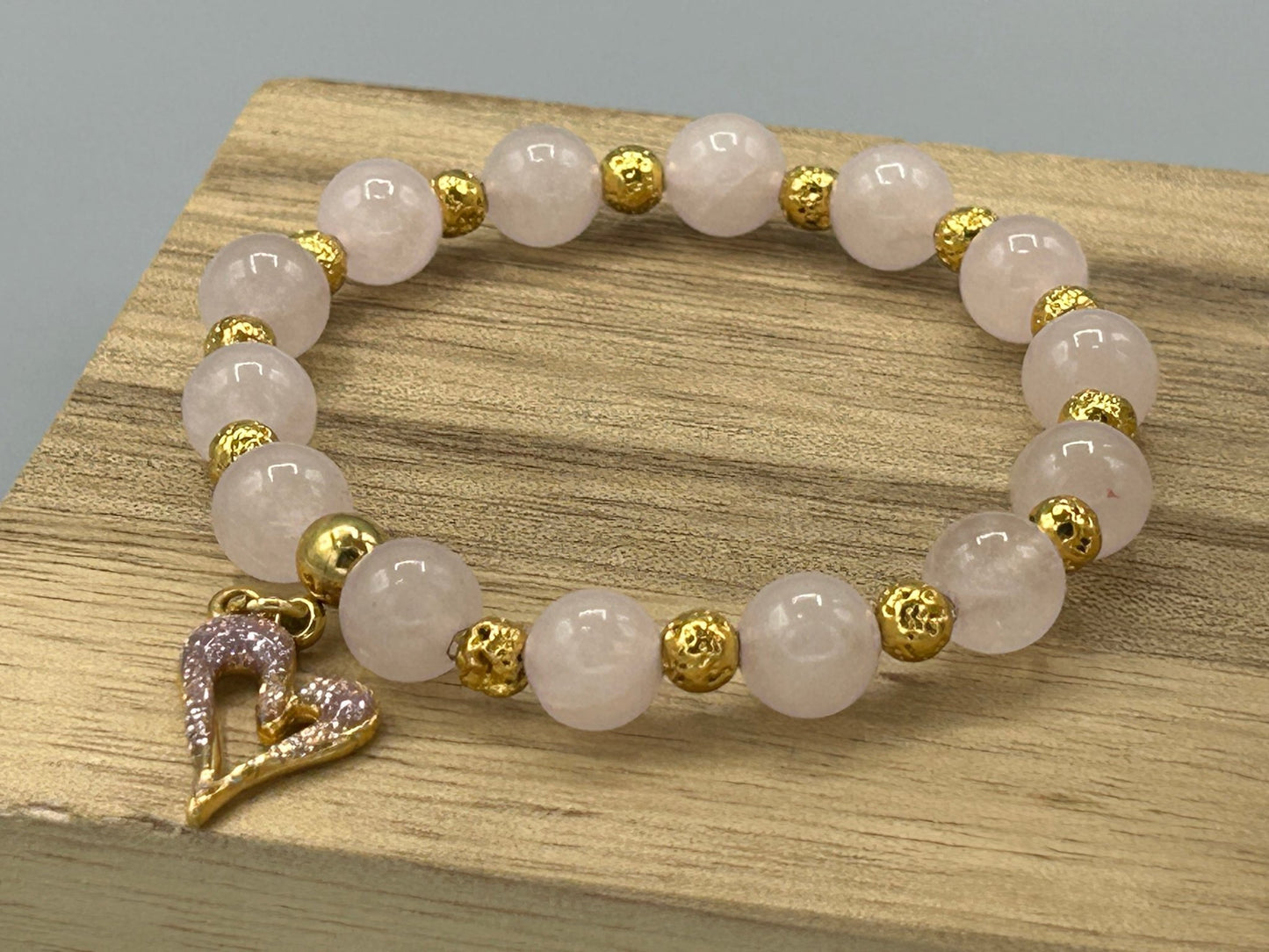 Bracelet Quartz rose Coeur pailleté - Colomba Créations