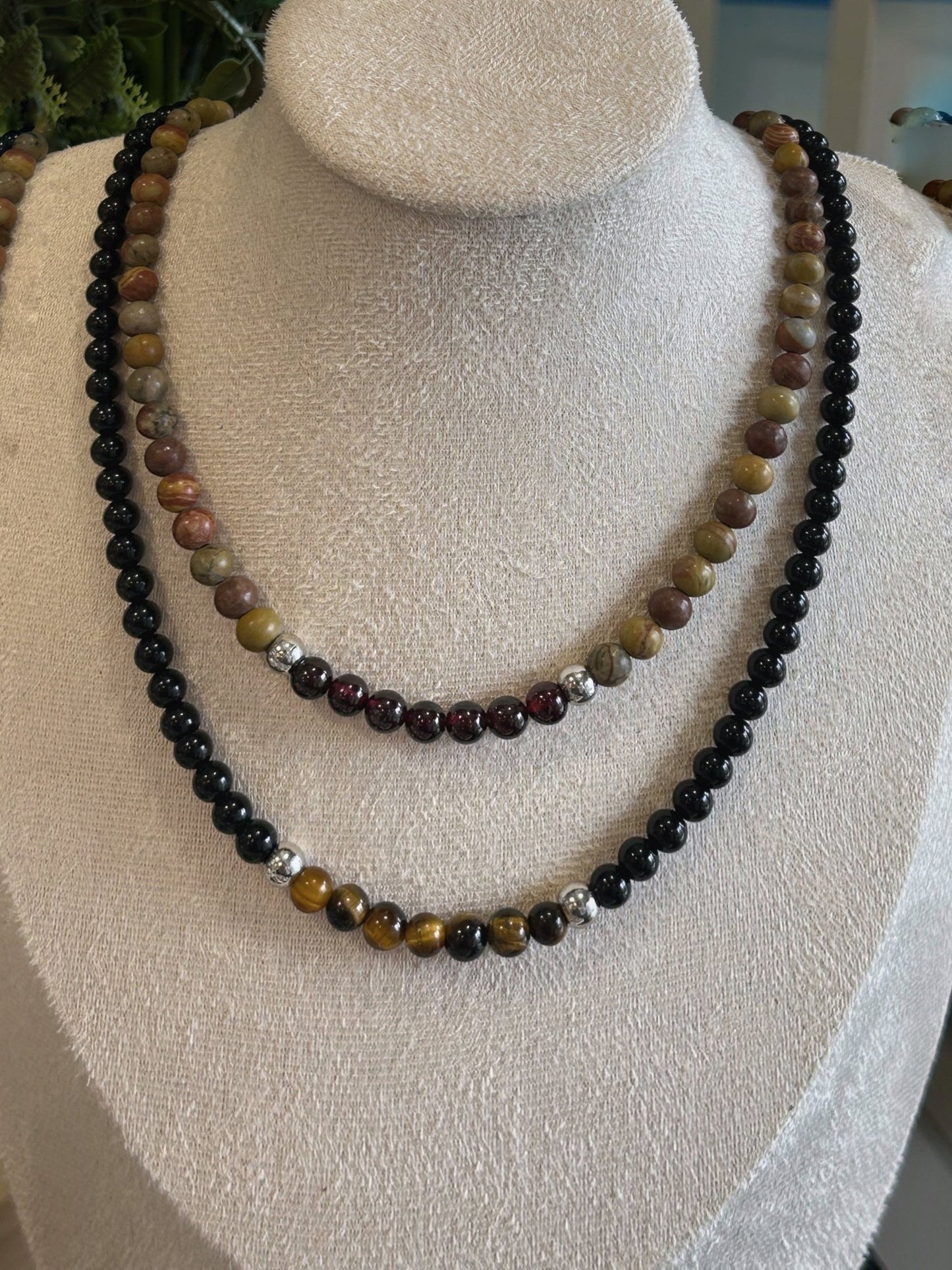 Collier homme Force d'action - Jaspe et Grenat - Colomba Créations