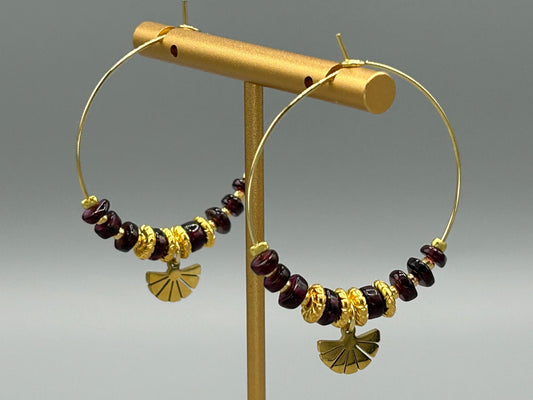 Créoles Grenat Eventail doré - Colomba Créations