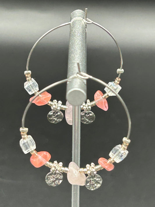 Créoles fantaisie rose tendre - acier inoxydable