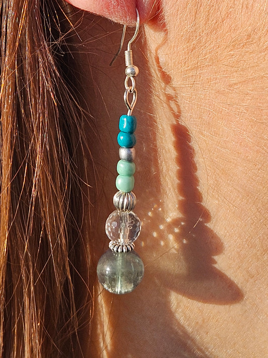 Pendantes Fluorite & Perles rocaille turquoise