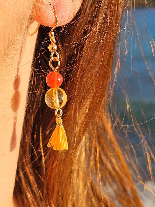 Boucles Pompon Doré Carnelian