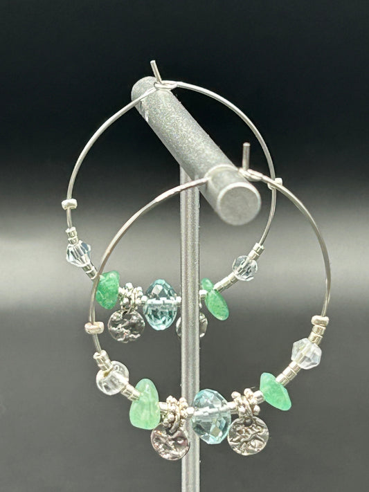 Créoles fantaisie vert doux - acier inoxydable