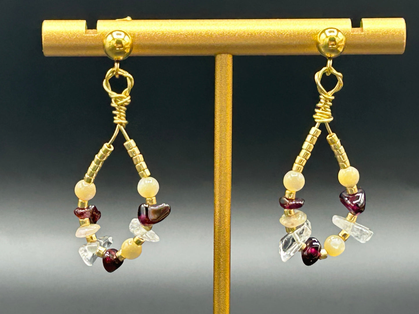 Boucles d’oreilles Dorées Grenat & Fluorite