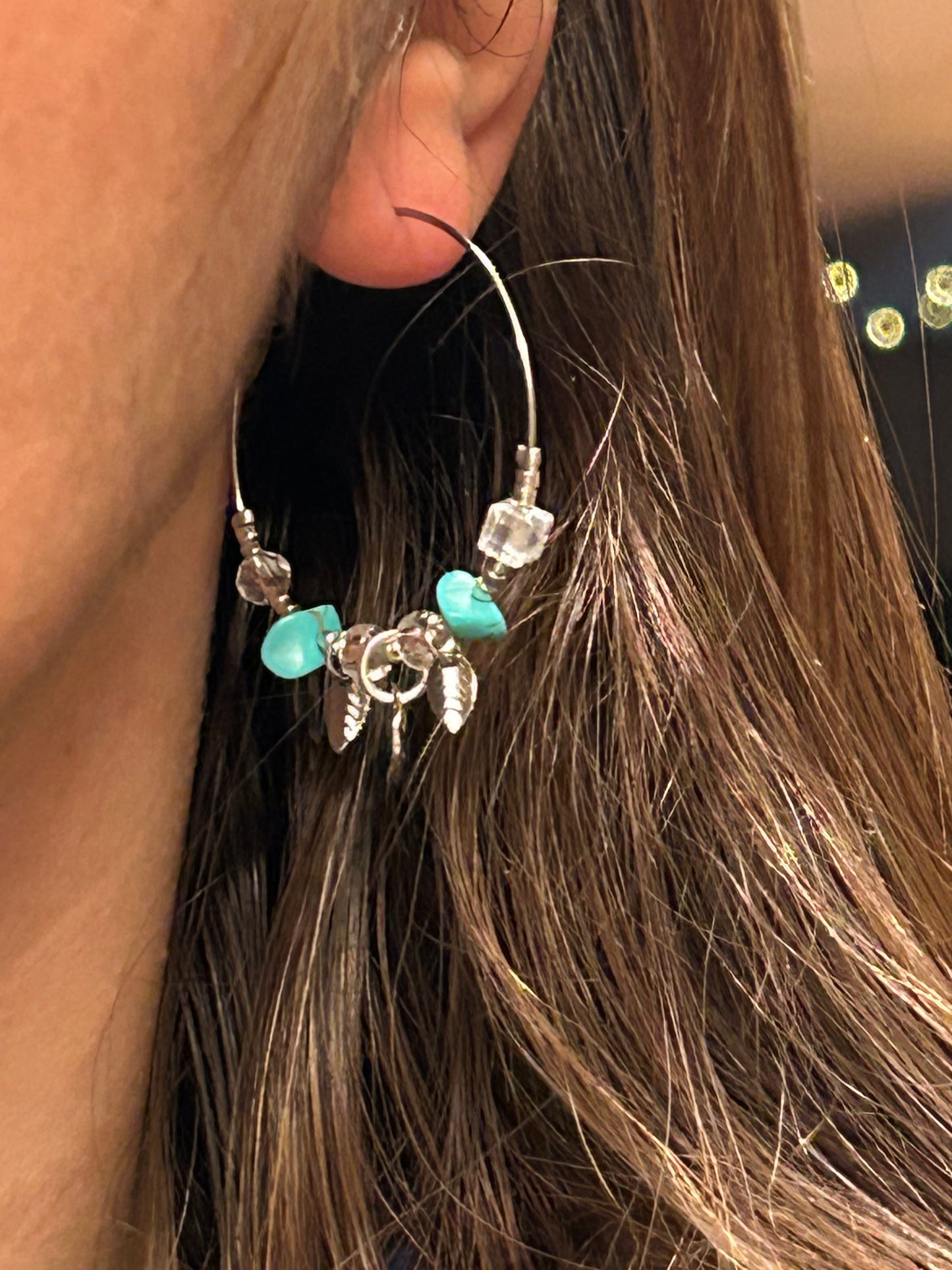 Créoles fantaisie turquoise - acier inoxydable