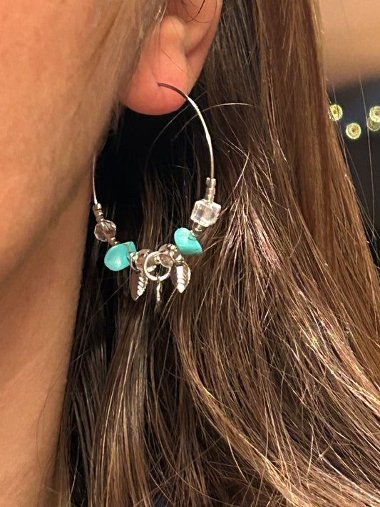 Créoles fantaisie turquoise - acier inoxydable