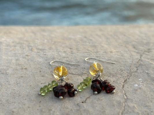 Boucles Pampilles Grenat Peridot