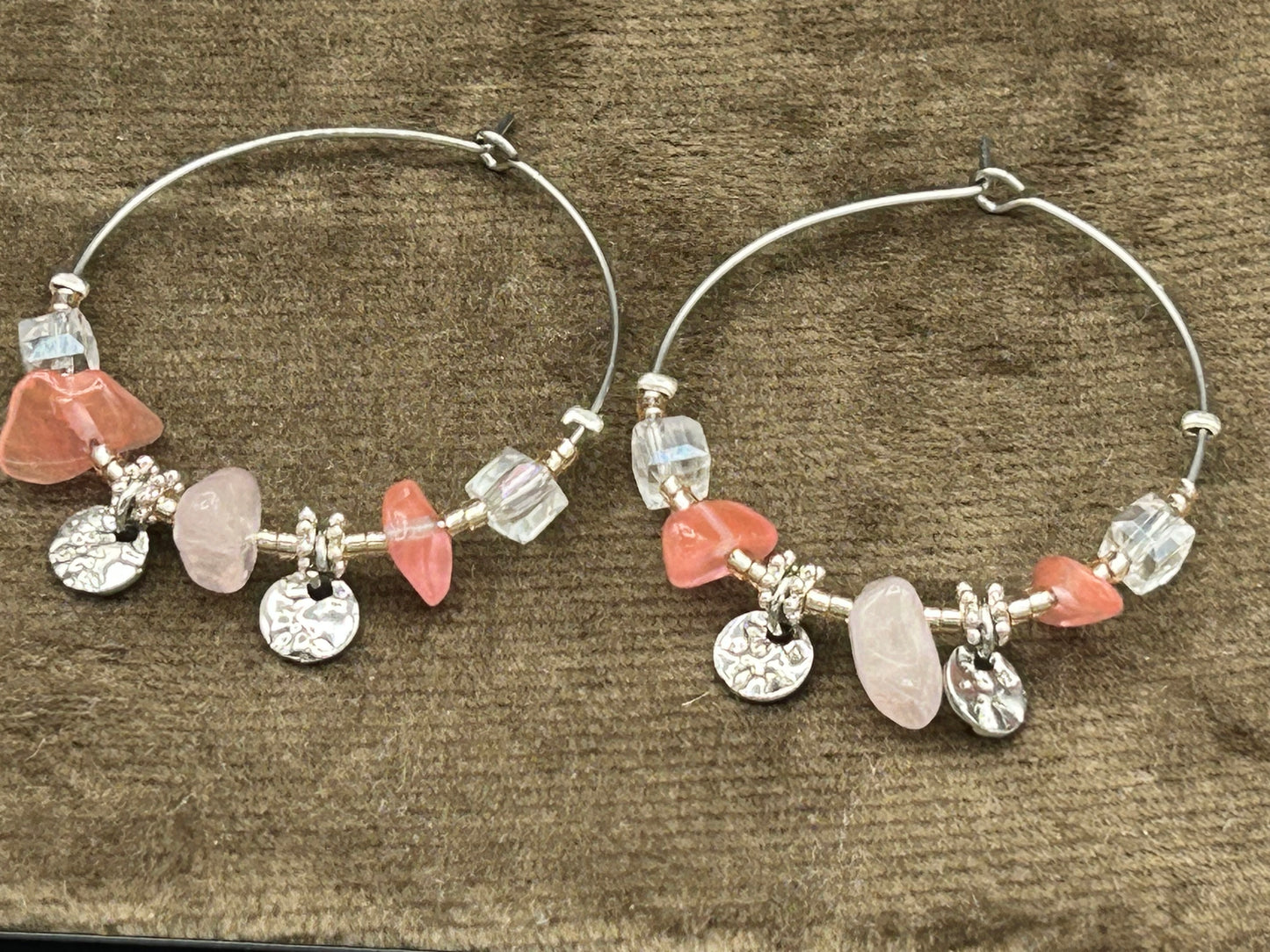 Créoles fantaisie rose tendre - acier inoxydable