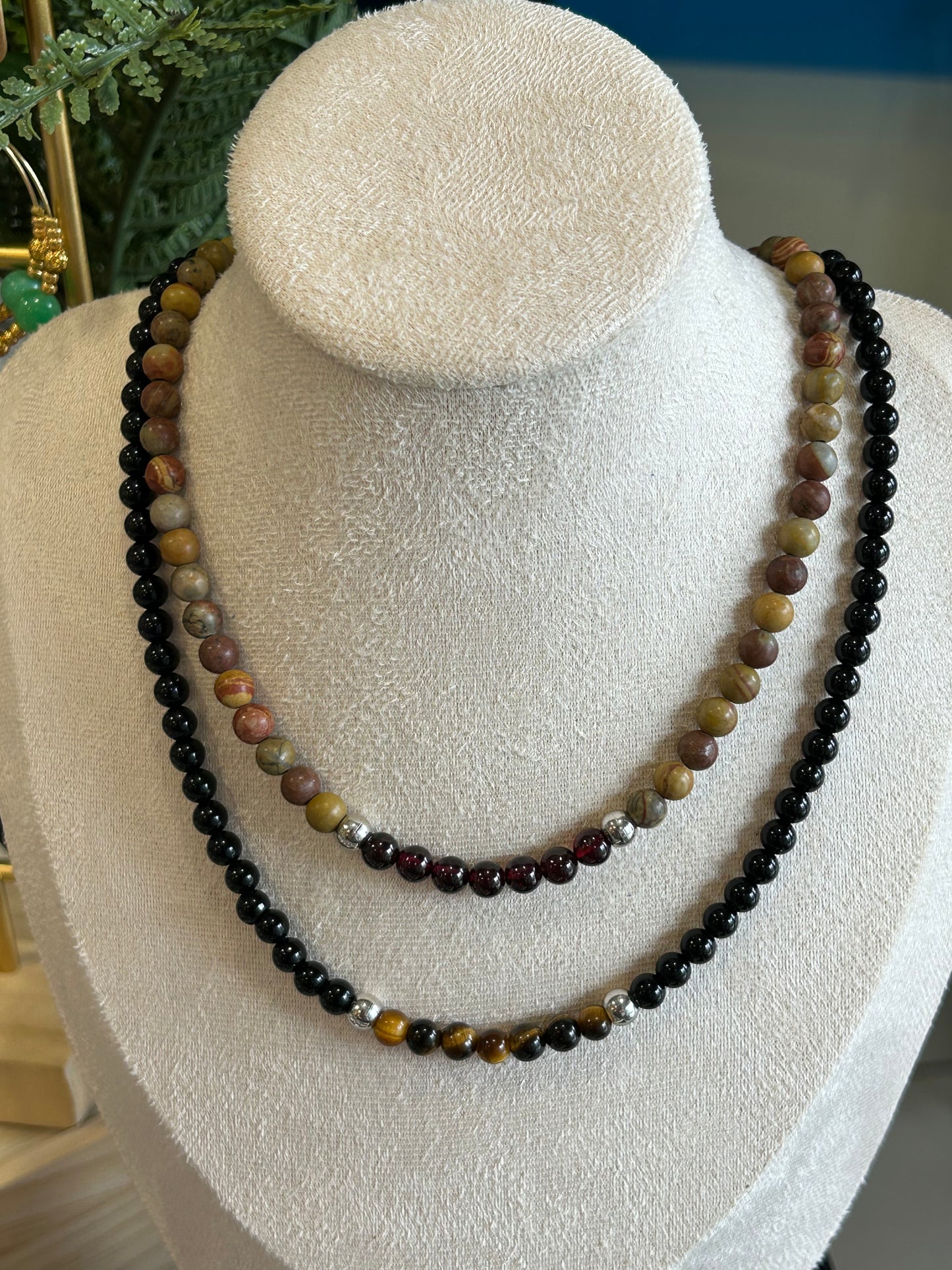 Collier homme Force intérieure -Agate noire et oeil de tigre