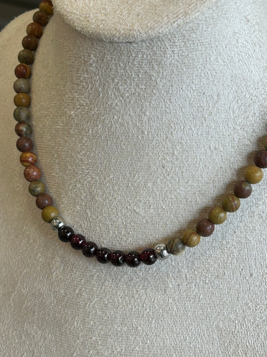 Collier homme Force d'action -Jaspe et Grenat