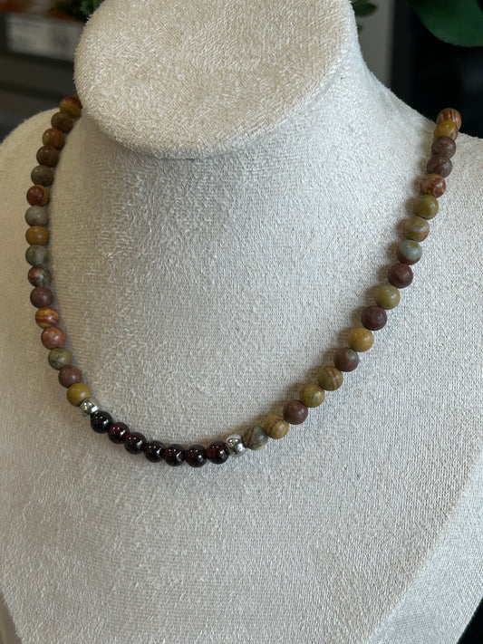 Collier homme Force d'action -Jaspe et Grenat