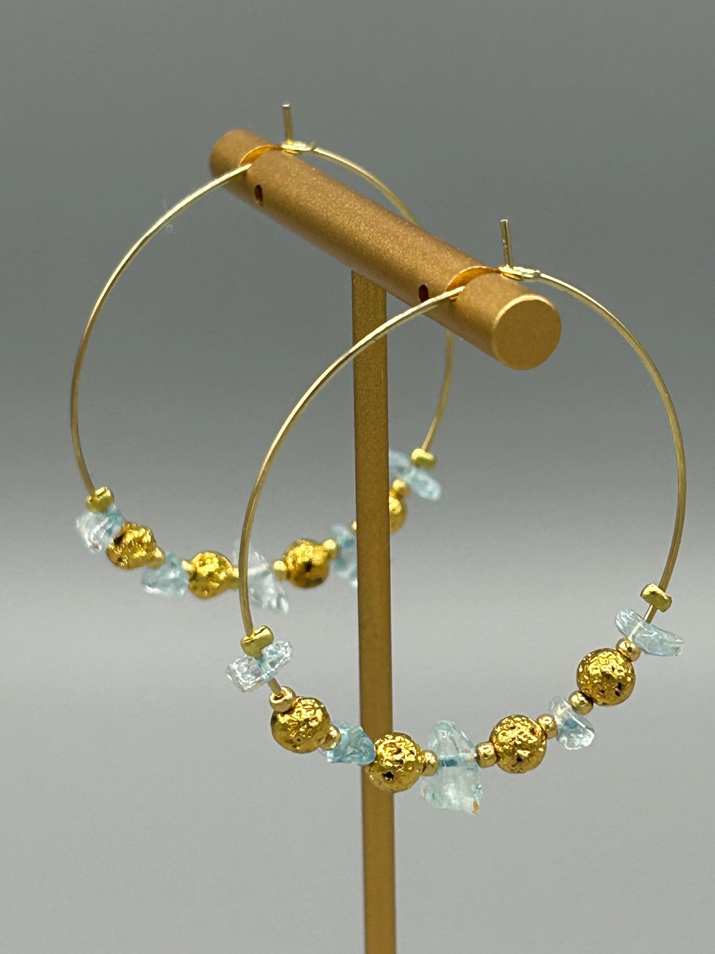 Boucles créoles Aigue marine et lave dorée - Colomba Créations