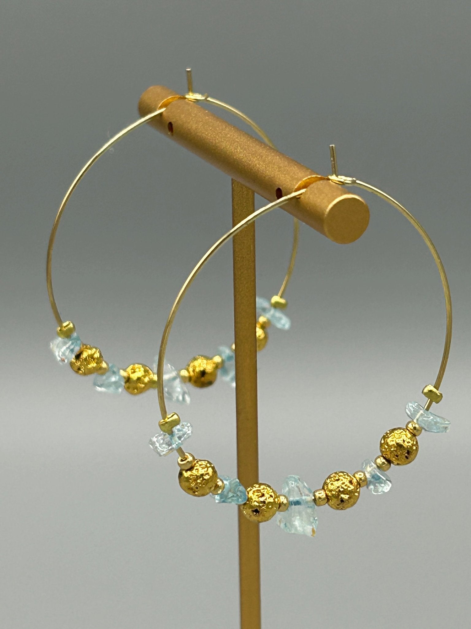 Boucles créoles Aigue marine et lave dorée - Colomba Créations