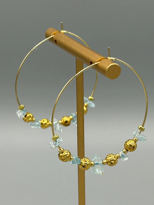 Boucles créoles Aigue marine et lave dorée - Colomba Créations