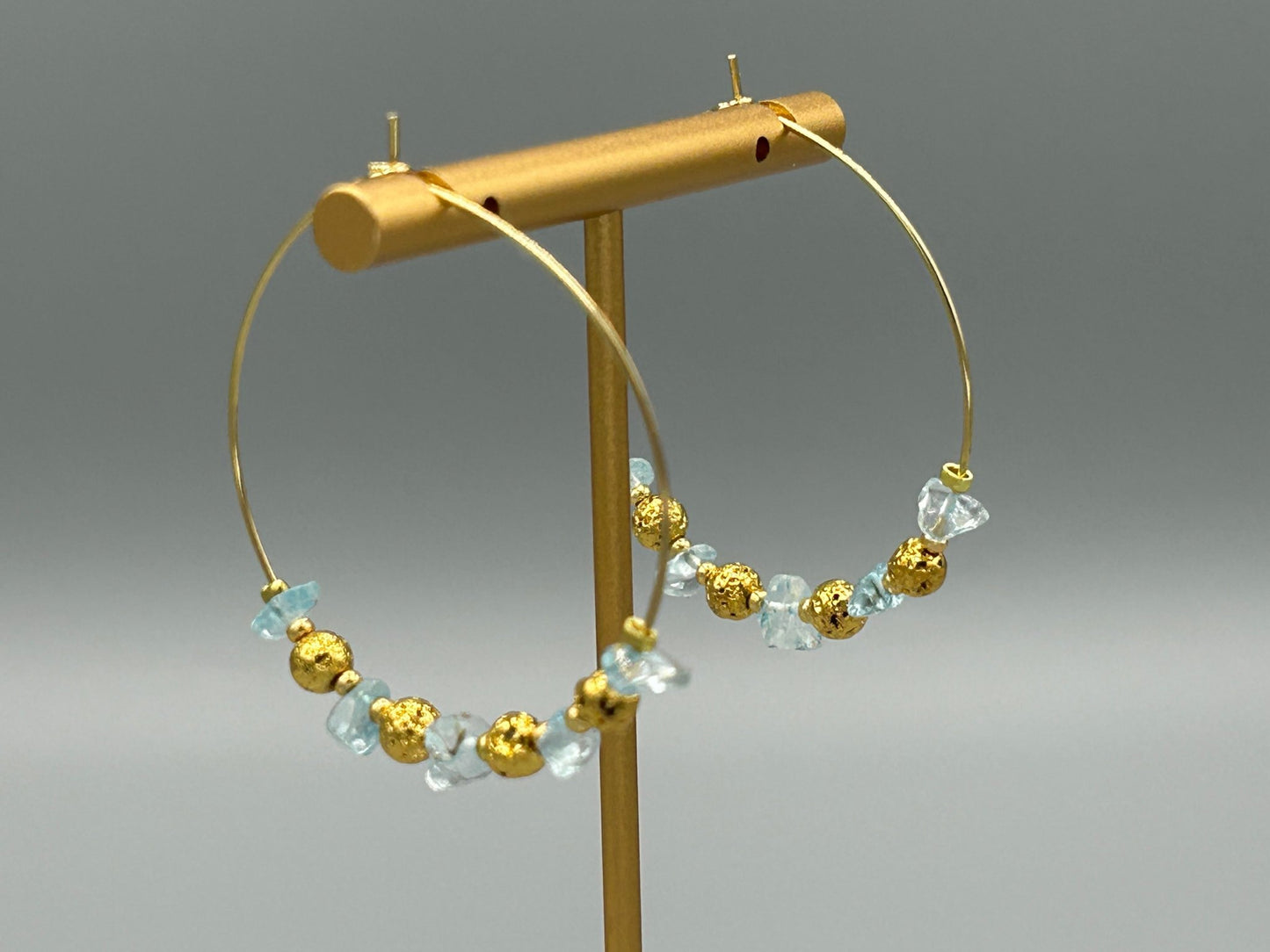 Boucles créoles Aigue marine et lave dorée - Colomba Créations