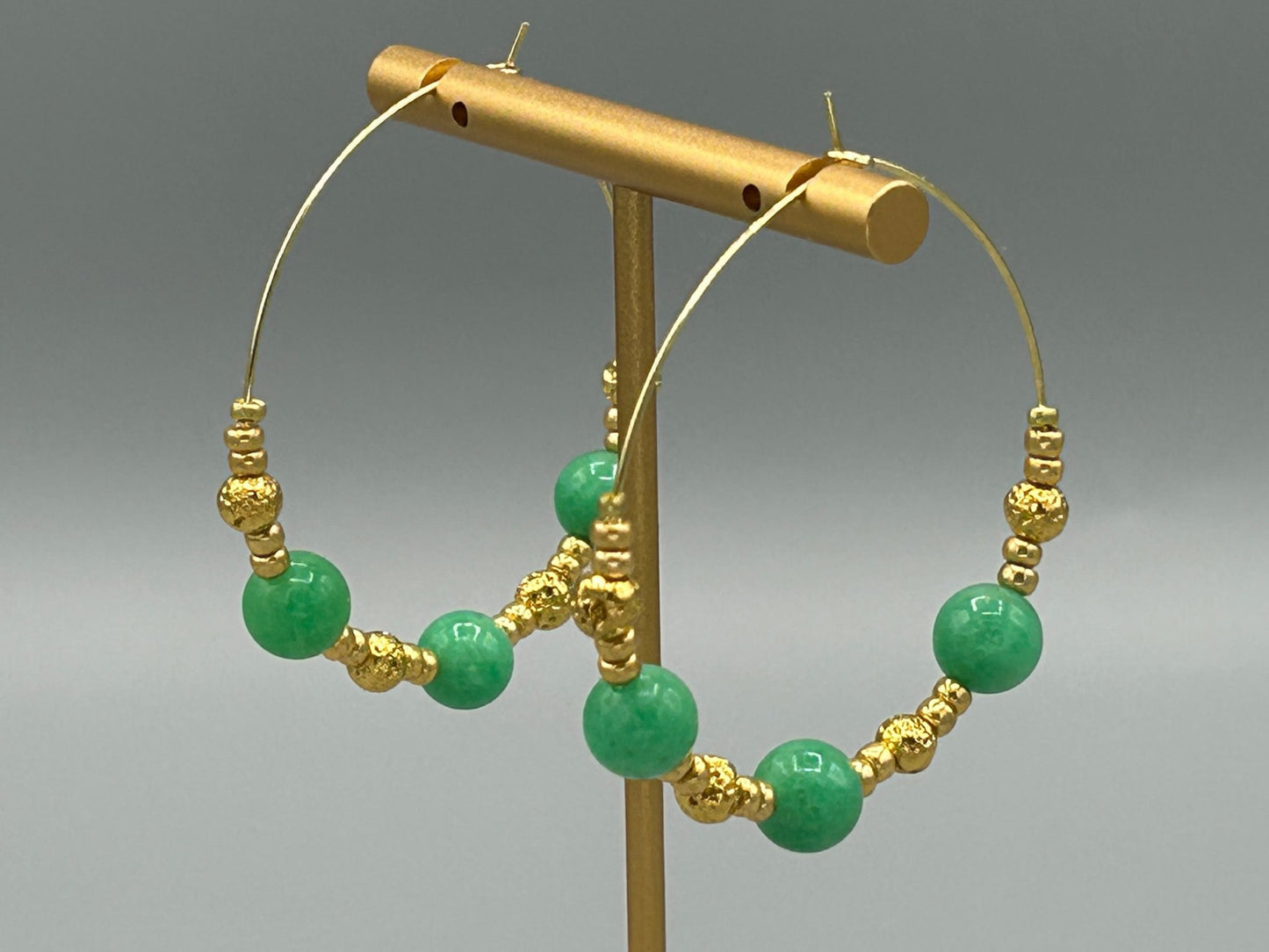 Boucles créoles Aventurine verte et lave dorée - Colomba Créations