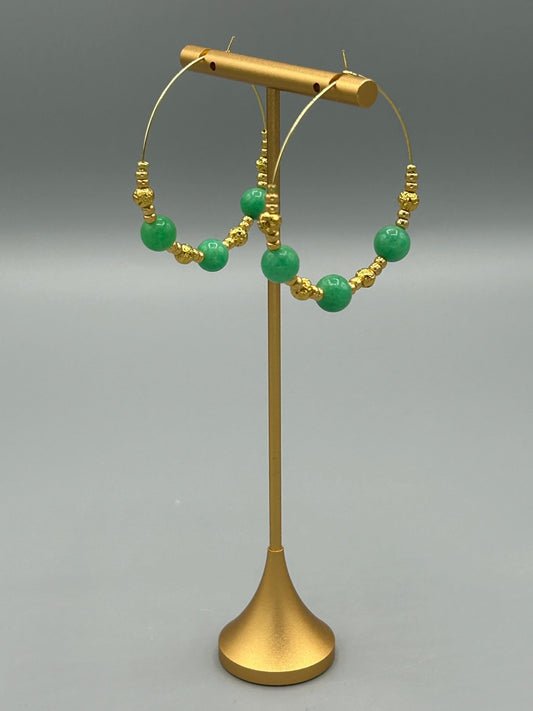 Boucles créoles Aventurine verte et lave dorée - Colomba Créations