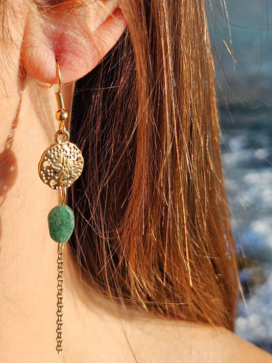 Boucles fantaisie dorees aventurine verte