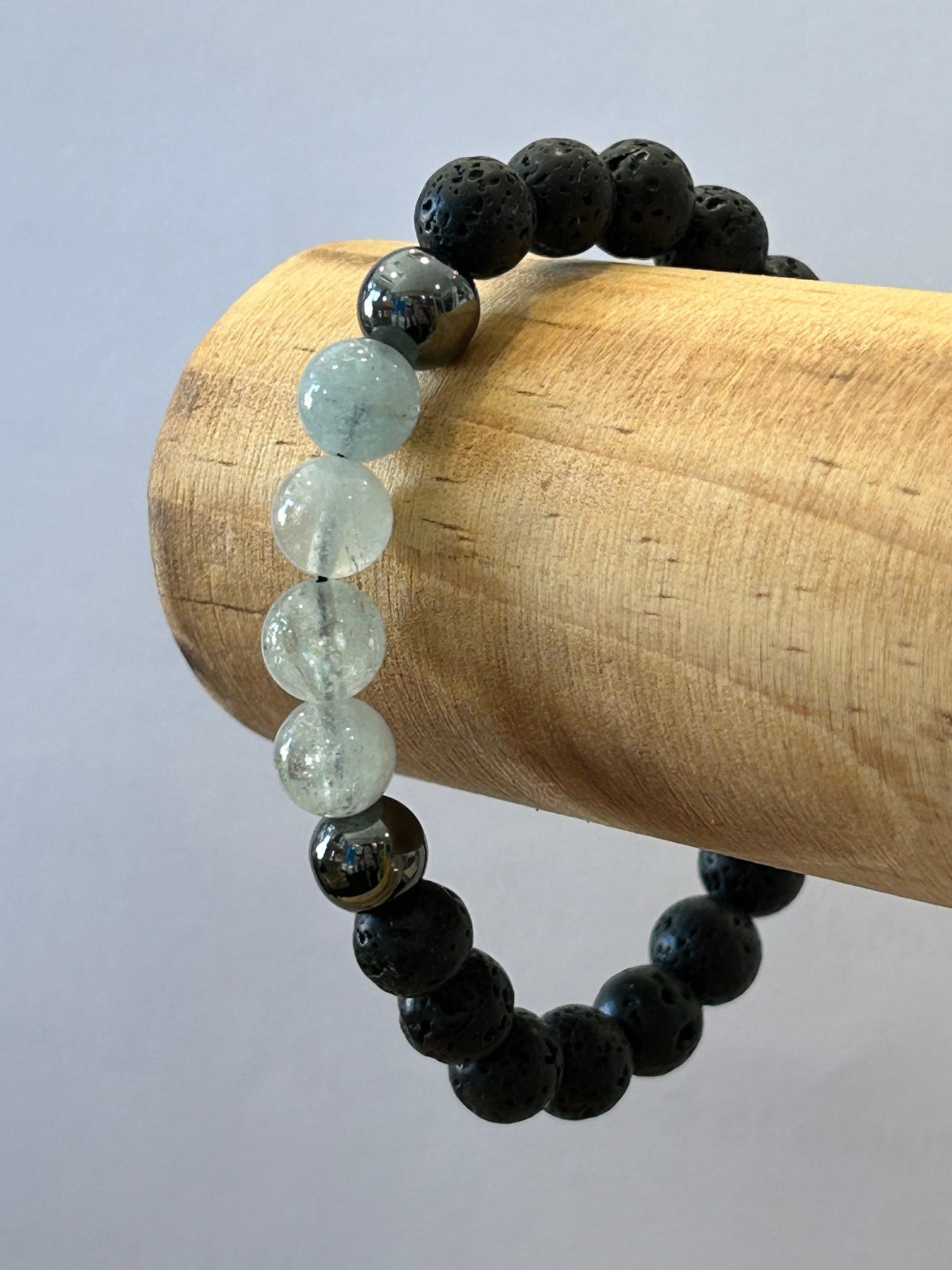 Bracelet femme Ecume lave et Aigue Marine - Colomba Créations