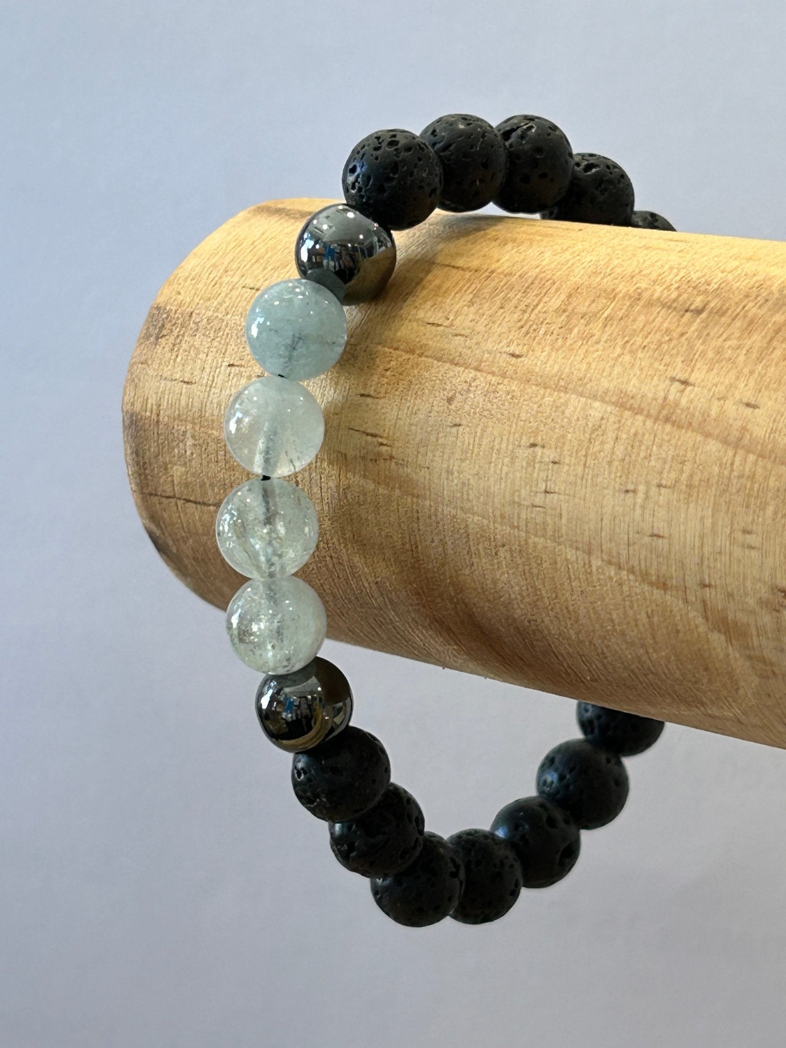 Bracelet femme Ecume lave et Aigue Marine - Colomba Créations