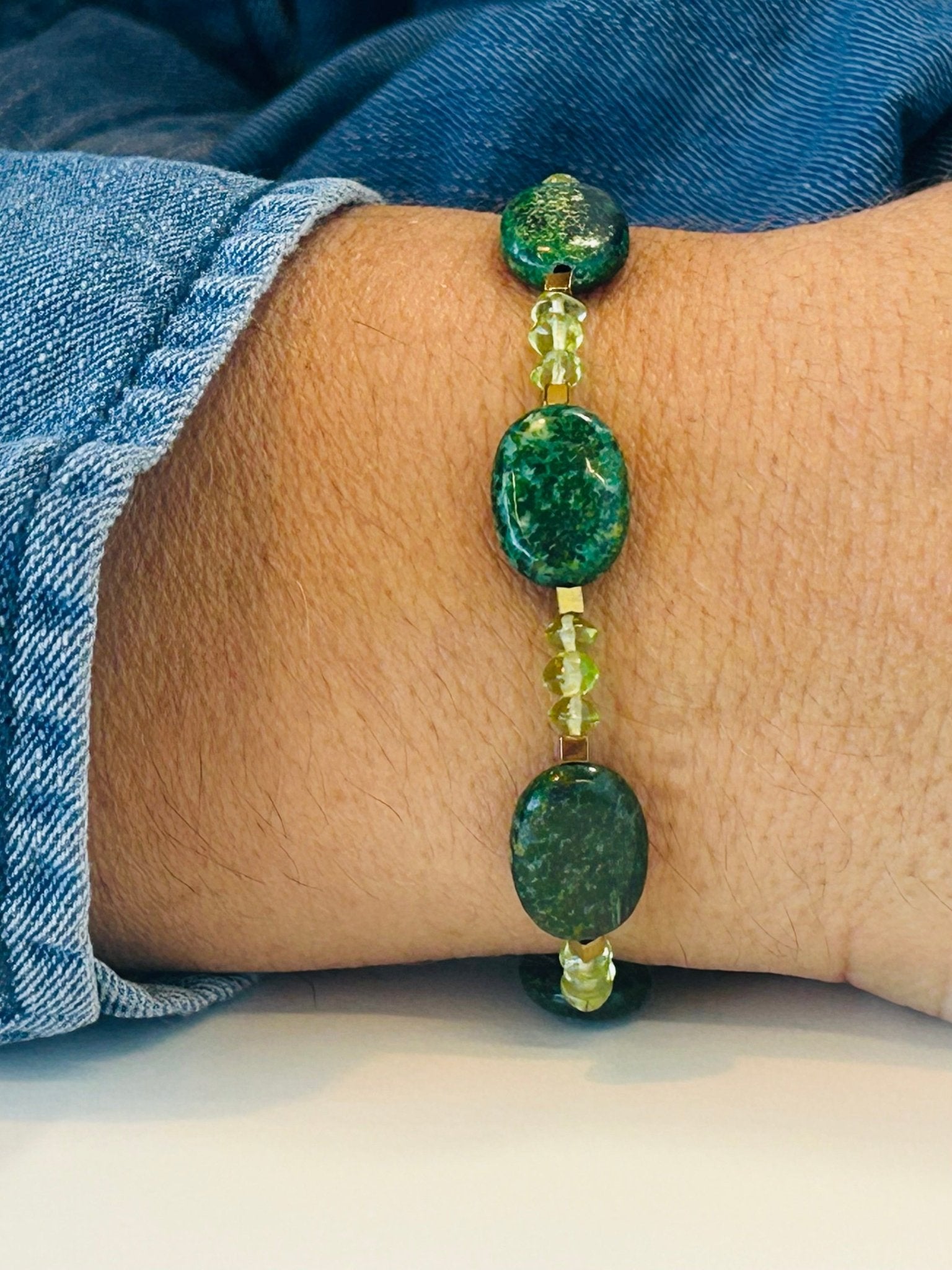 Bracelet Foret Lumineuse jaspe Kambaba et Peridot