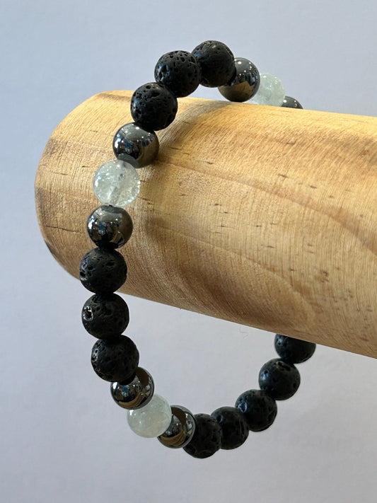 Bracelet homme Atlantis lave et Aigue Marine - Colomba Créations