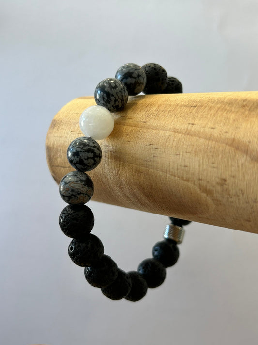 Bracelet homme Eclipse lave, obsidienne et pierre de lune - Protection - Colomba Créations