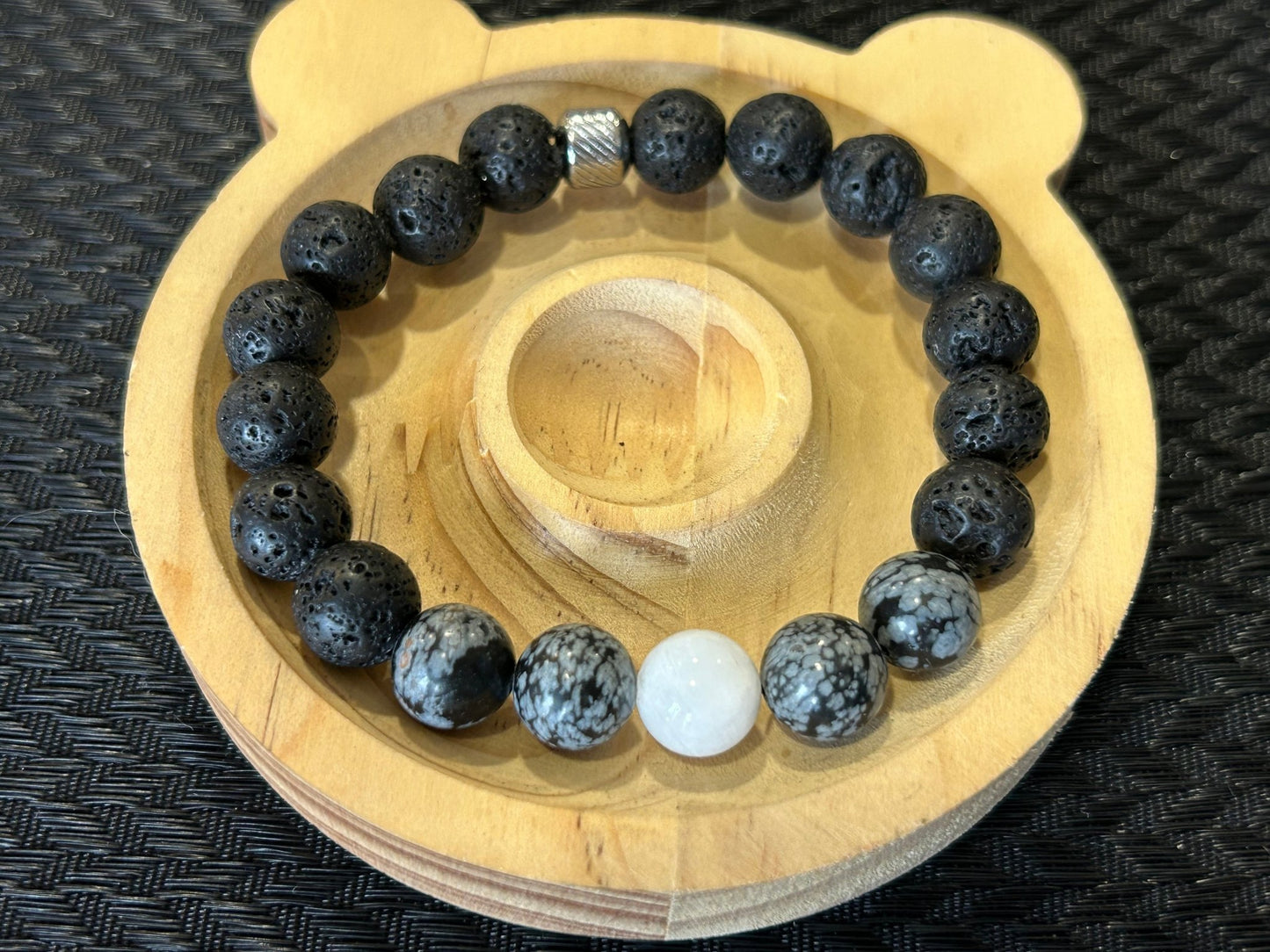 Bracelet homme Eclipse lave, obsidienne et pierre de lune - Protection - Colomba Créations