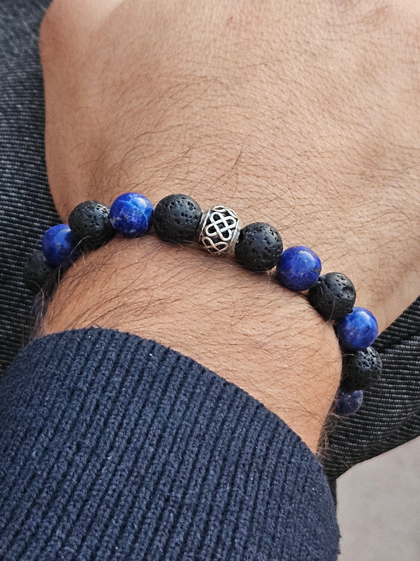 Bracelet Homme Etoile Nocturne Lapis Lazuli et pierre de lave - Chance