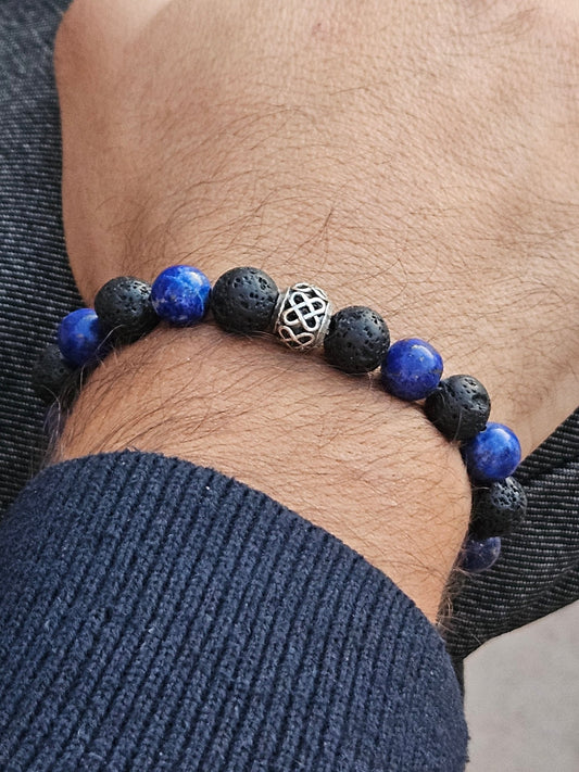 Bracelet Homme Etoile Nocturne Lapis Lazuli et pierre de lave - Chance
