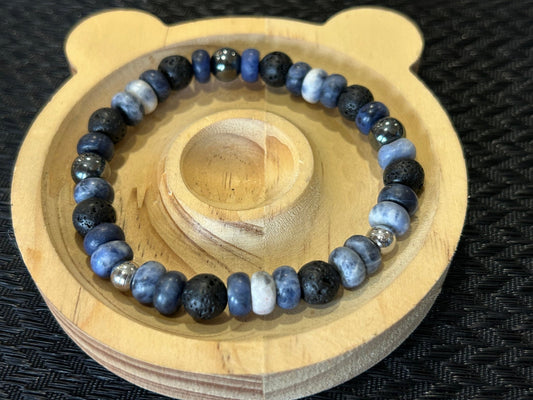 Bracelet homme Horizon bleu Sodalite et lave - Protection - Colomba Créations