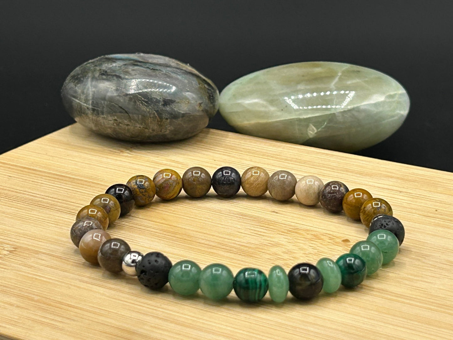 Bracelet homme jaspe, aventurine et œil de faucon – Protection et ancrage - Colomba Créations