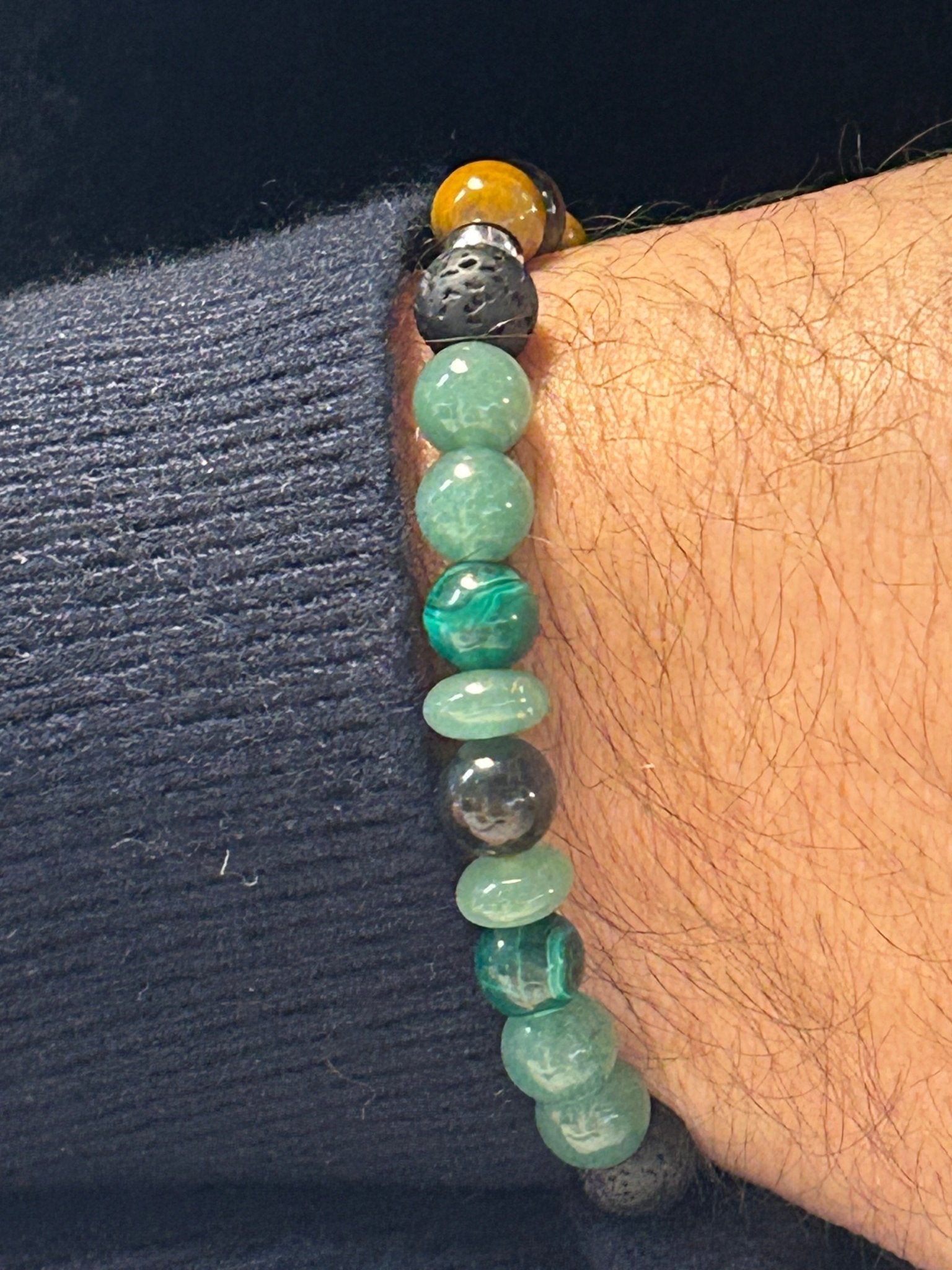 Bracelet homme jaspe, aventurine et œil de faucon – Protection et ancrage - Colomba Créations