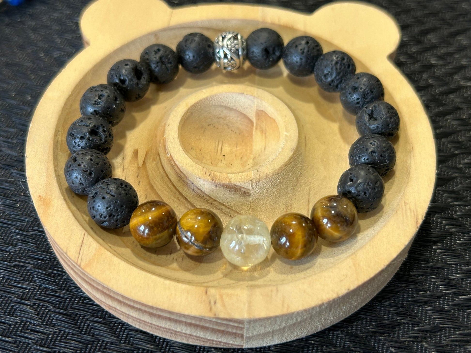 Bracelet homme Souverain oeil de tigre, lave et citrine - Chance - Colomba Créations