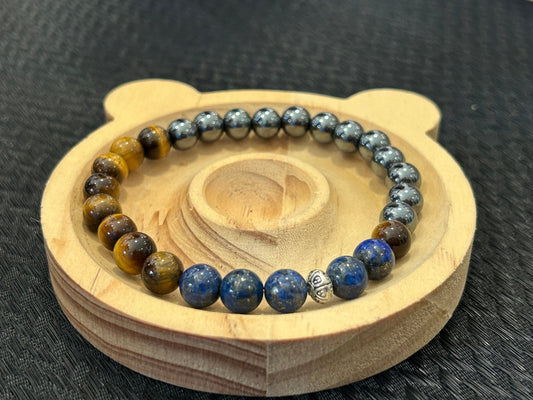 Bracelet homme Stratège oeil de tigre, hématite et lapis lazuli - Colomba Créations
