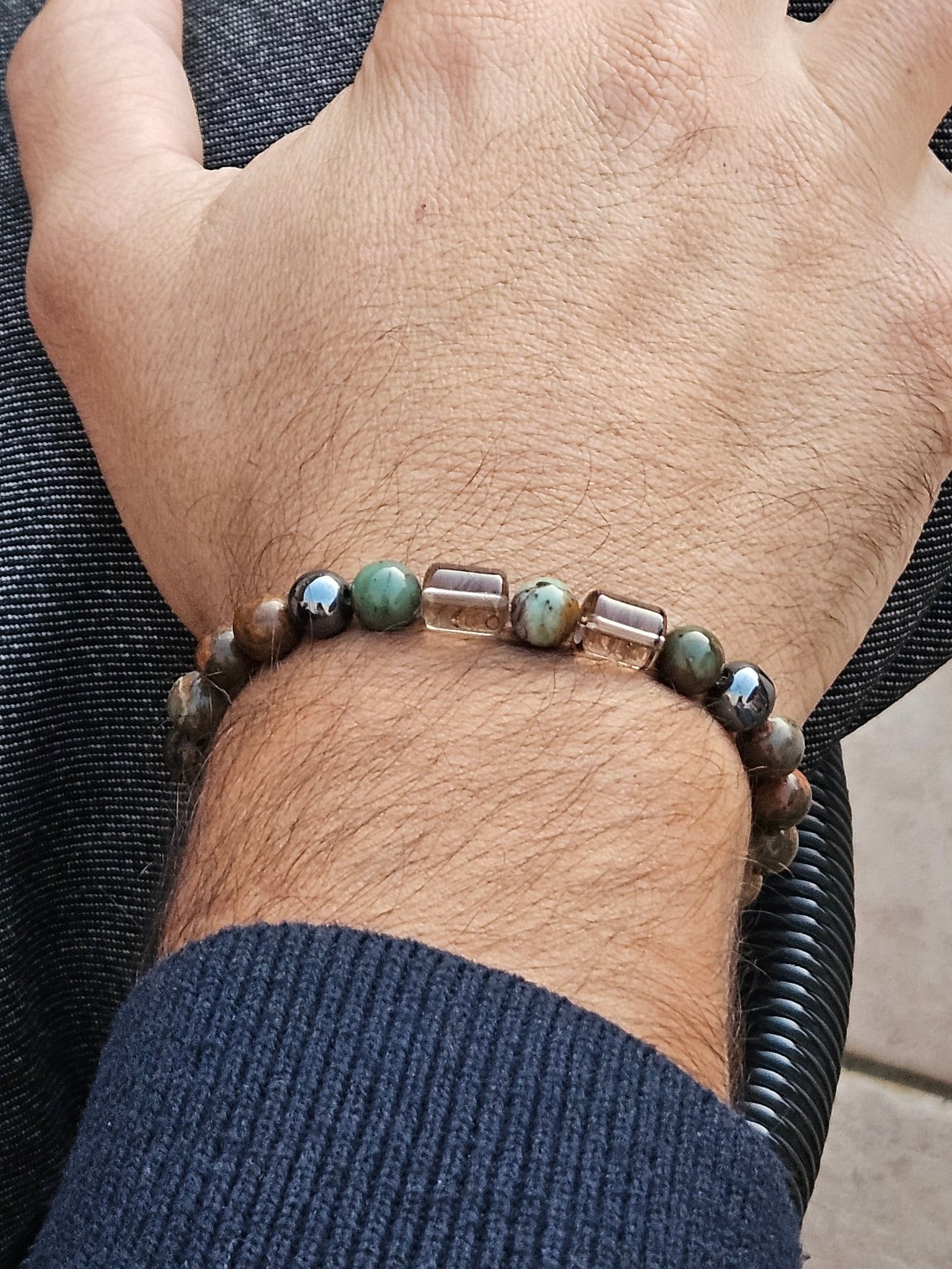 Bracelet Homme Terre d'Ombre - Zen -Jaspe et quartz fume