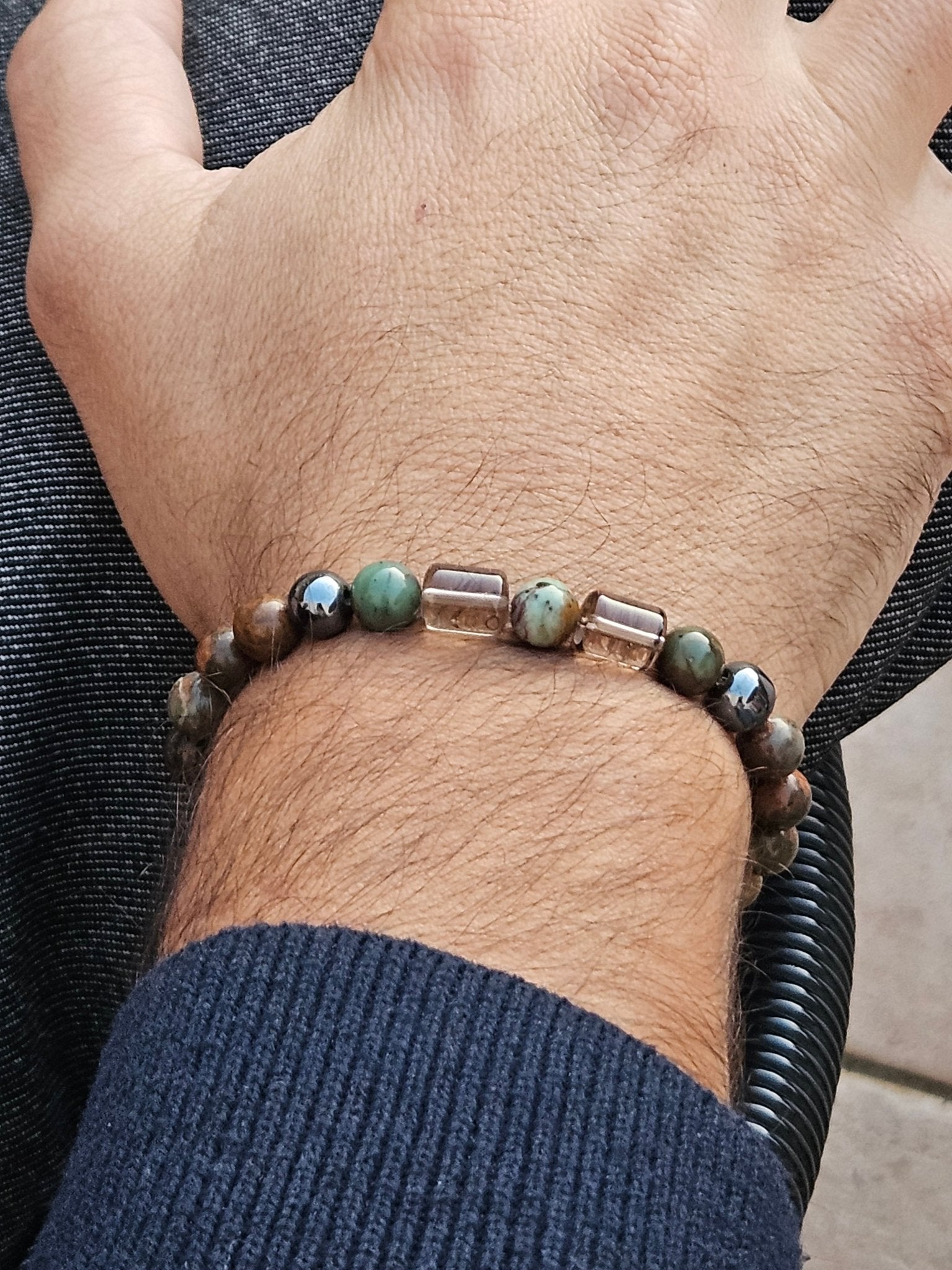 Bracelet Homme Terre d'Ombre - Zen -Jaspe et quartz fume